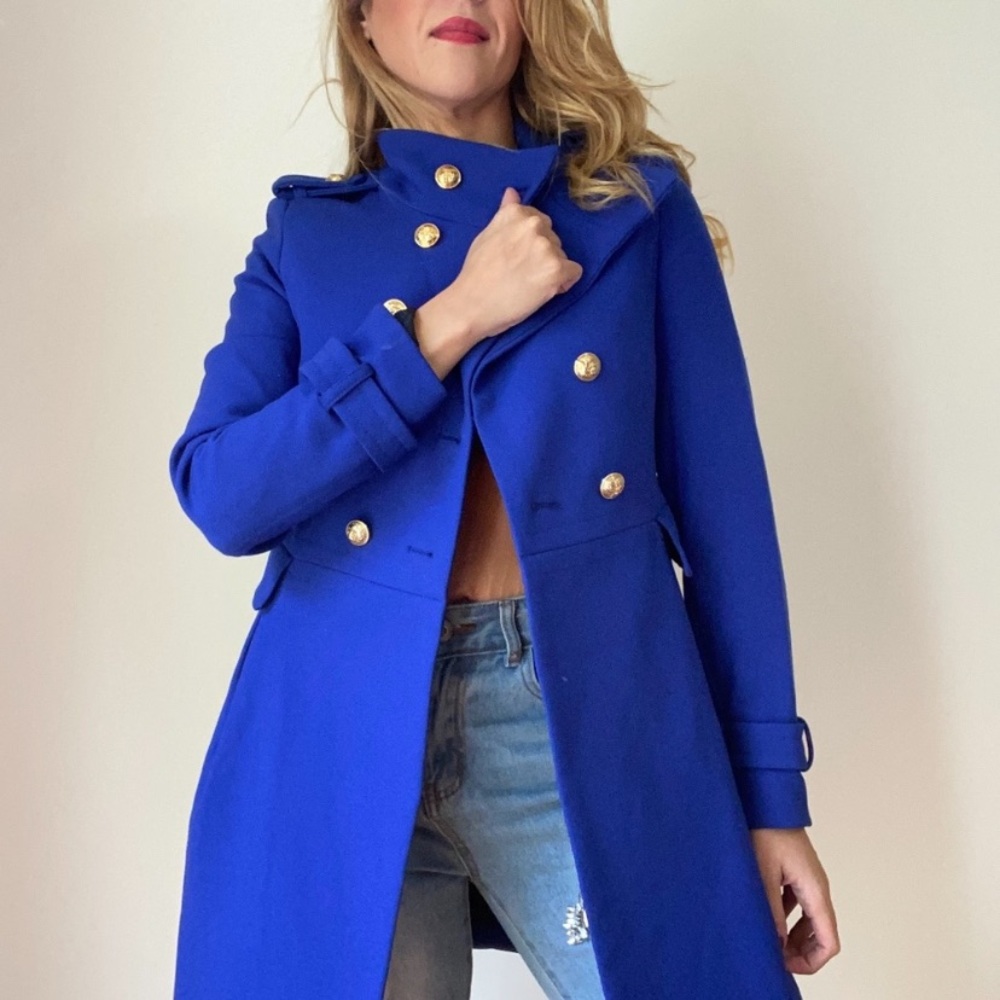 Zara Royal Blue Double-Breasted Trench Coat